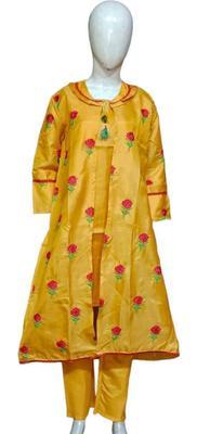 3 Pcs Women's Stitched Katan Silk Embroidered Gown Suit