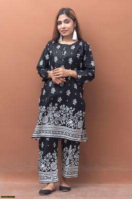 2 Pcs Women's Stitched Lawn Printed Shirt And Trouser