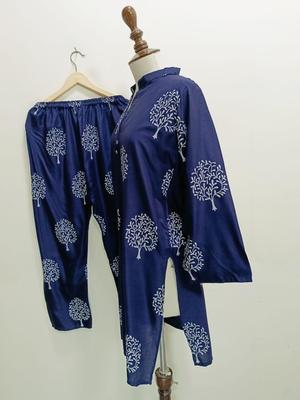 2 Pcs Women's Stitched Linen Printed Suit