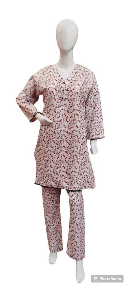 2 Pcs Women's Stitched Cotton Printed Shirt And Trouser