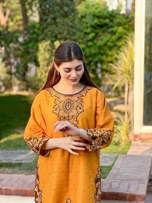 2 Pcs Women's Stitched Lawn Embroidered Shirt And Trouser