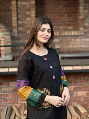 2 Pcs Women's Stitched Cotton Lawn Embroidered Shirt And Trouser