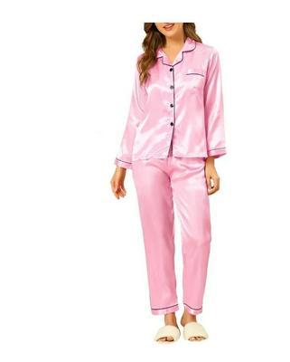 2 Pcs Women's Stitched Silk Plain Night Suit