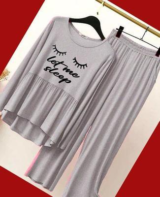 2 Pcs Women's Stitched Jersey Printed Sleepwear