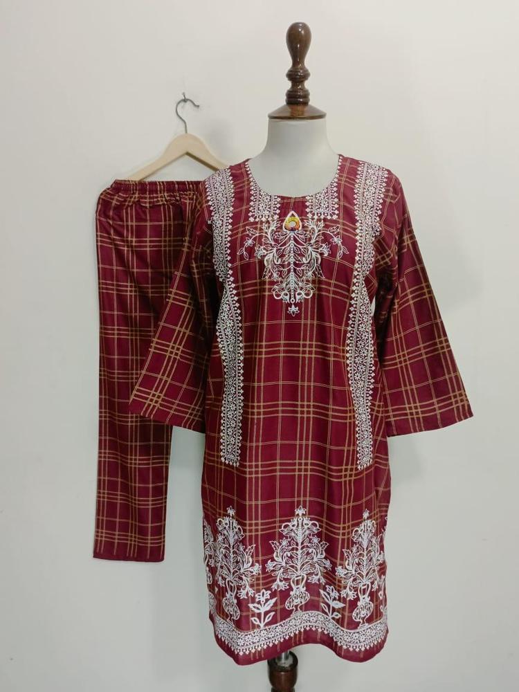 2 Pcs Women's Stitched Lawn Printed Suit