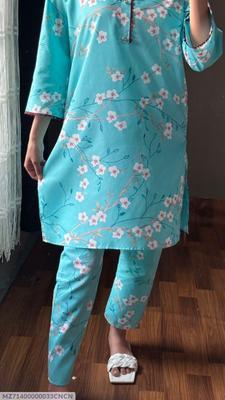 2 Pcs Women's Stitched Cotton Printed Shirt And Trouser