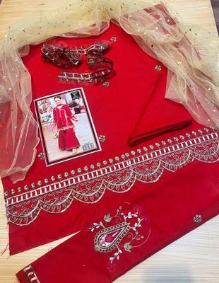 3 Pcs Girl's Dhanak Embroidered Unstitched Suit