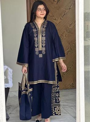 3 Pcs Women's Stitched Linen Printed Suit