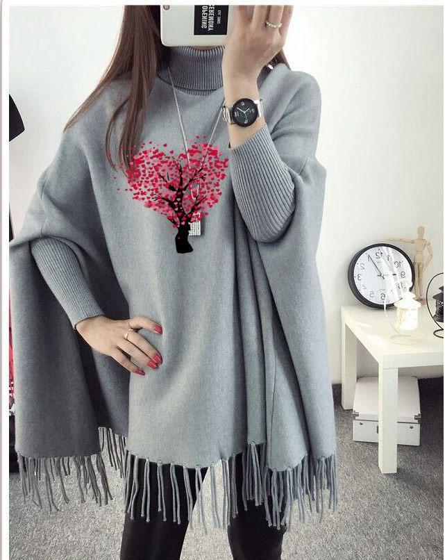 Women's Fleece Heart Tree Printed Poncho