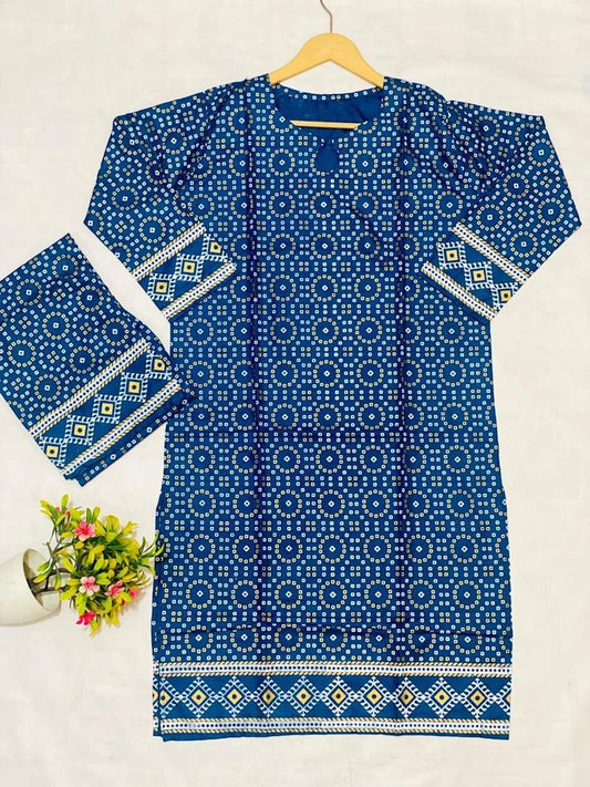 2 Pcs Women's Stitched Linen Printed Suit