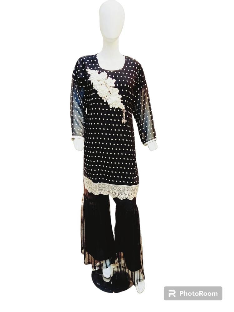 2 Pcs Women's Stitched Crinkle Chiffon Suit