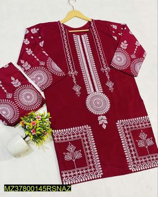 2 Pcs Women's Stitched Arabic Lawn Printed Suit