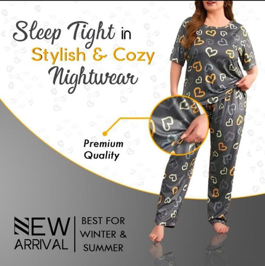 2 Pcs Women's Stitched Cotton PC Interlock Night Suit