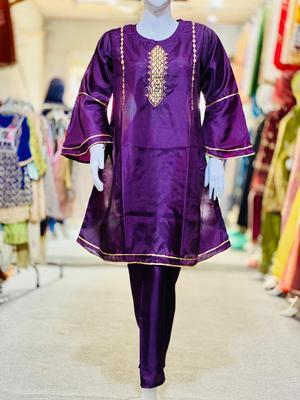 3 Pcs Women's Stitched Fancy Silk Embroidered Suit