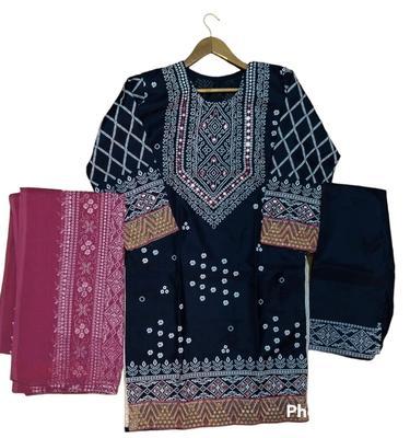 3 Pcs Women's Stitched Silk Embroidered Suit