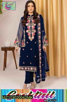 3 Pcs Women's Stitched Chiffon Embroidered Suit