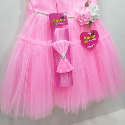 2 Pcs Girl's Stitched Net Plain Frock