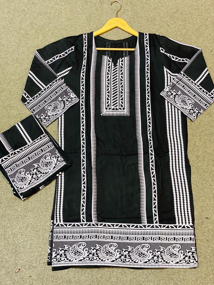 2 Pcs Women's Stitched Linen Block Print Suit