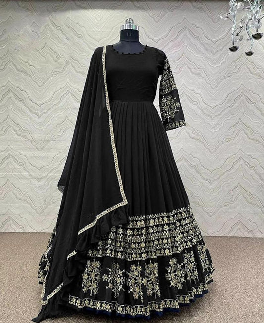 3 Pcs Women's Stitched Shamoz Silk Embroidered Maxi - Black