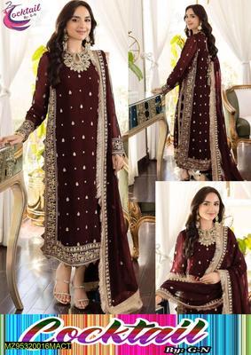 3 Pcs Women's Stitched Crinkle Chiffon Embroidered Suit