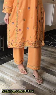 Embroidery 2Pc Women's Stitched Linen Embroidered Shirt And Trouser