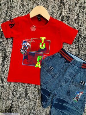 2 Pcs Boy's Cotton Printed Knicker And Shirt Set