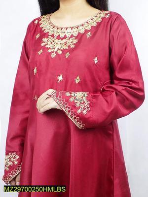 2 Pcs Women's Stitched Silk Embroidered Suit